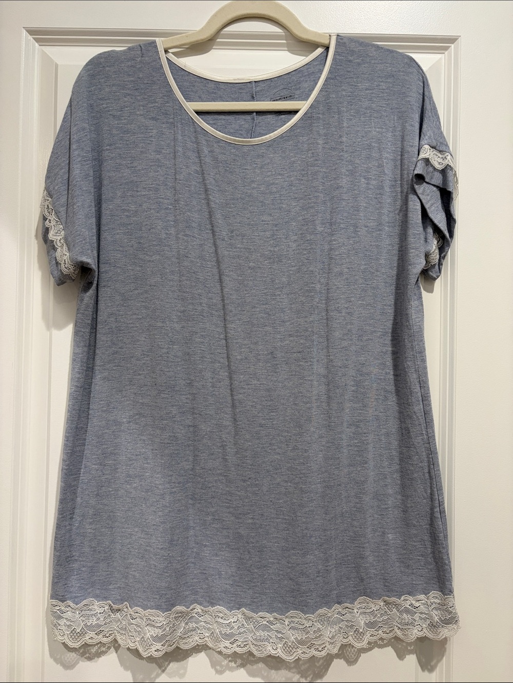 intimissimi Blue Pajama Short Sleeve Top with lace, size M